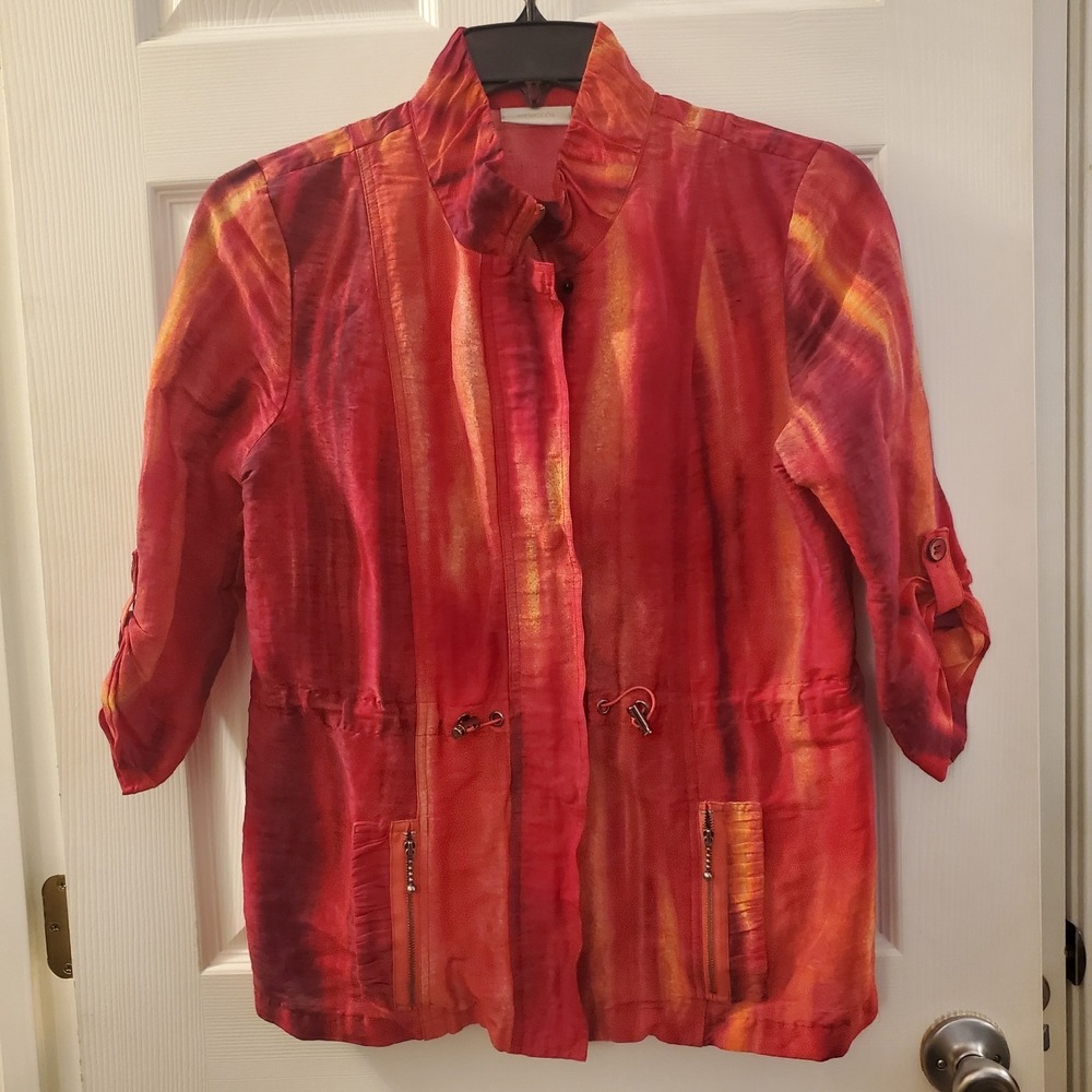 Chico's sz 1 linen blnd lightweight jacket pink ombre spring office casual artsy